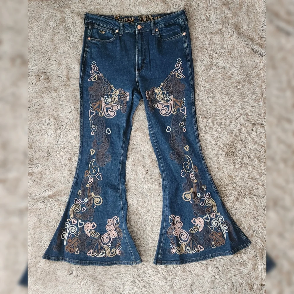 Free People Wrangler X Lainey‎ Wilson Wildflower Bell Bottom Jeans Women's